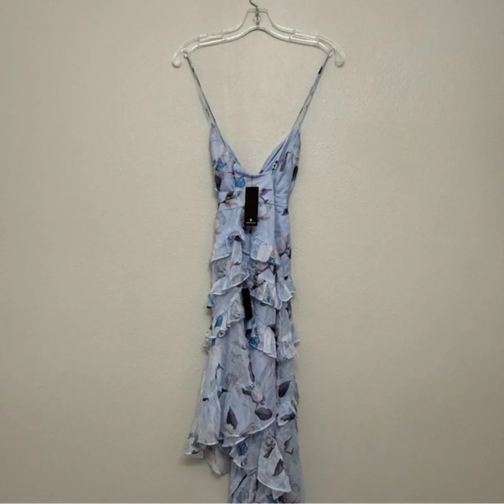 NEW Lulus Saveria Light Blue Floral Ruffle Asymmetrical Maxi Dress XS Party - Picture 8 of 9